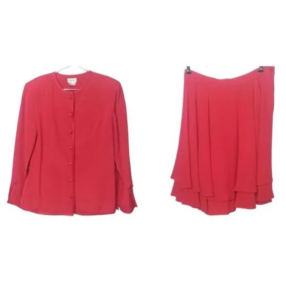 NEIMAN MARCUS 100% Silk Suit Blazer & Skirt set Size 10 - Picture 1 of 7